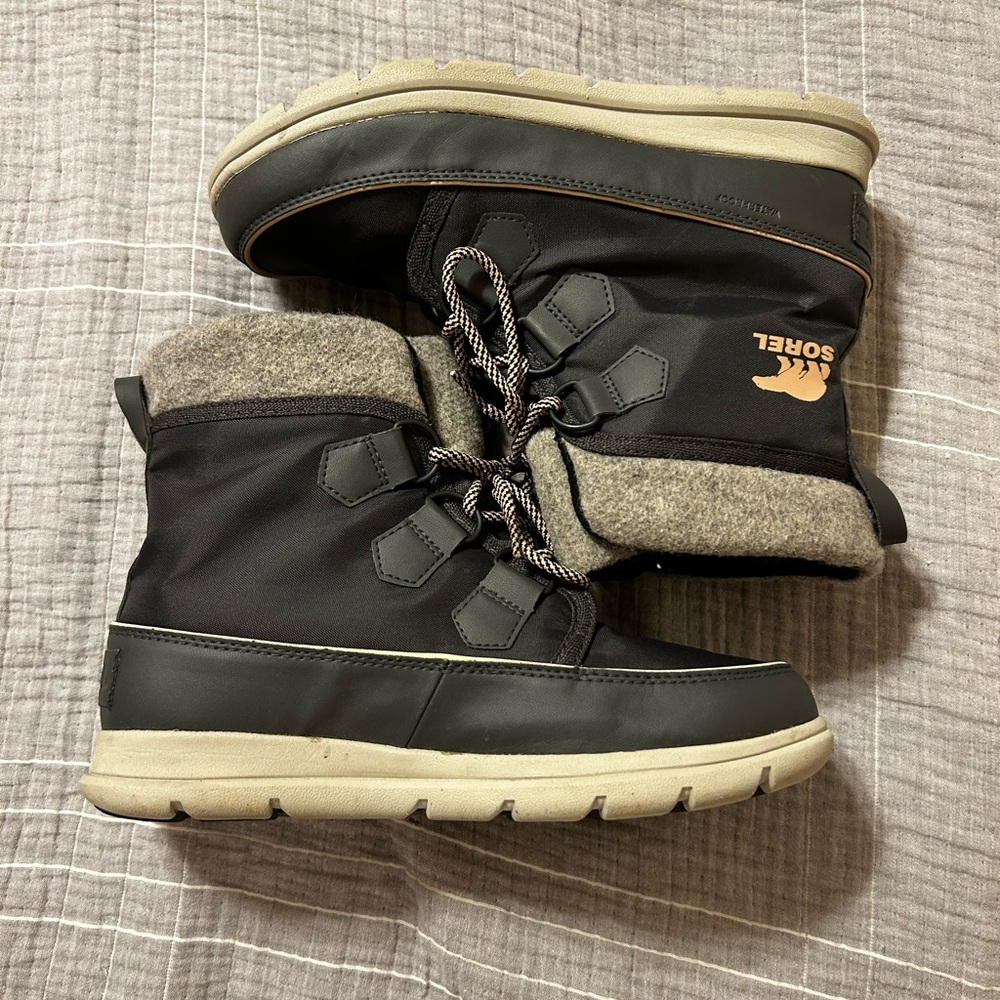 Sorel Black and Cream Lace-Up Boots